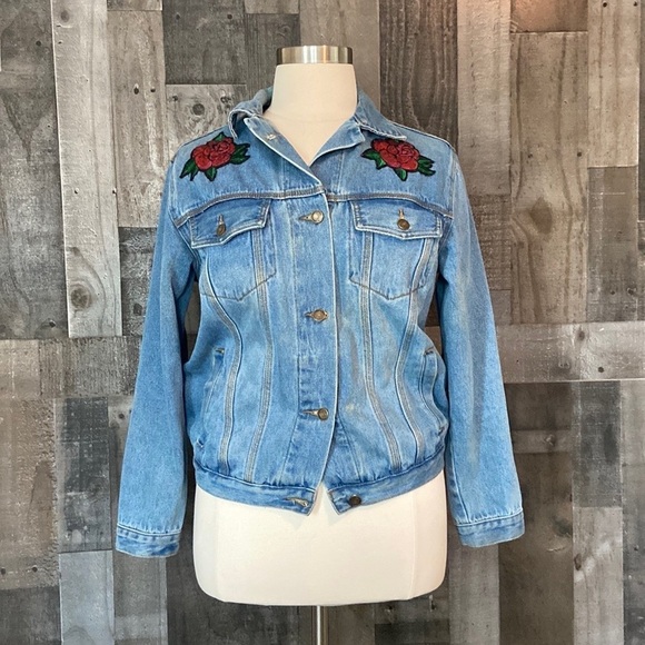 Forever 21 Sadie and Sage jean jacket medium denim floral sequins girlhoodcore - Picture 6 of 11